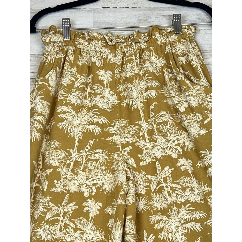 American Eagle Womens Pull On Pants Size S Mustard Yellow Palm Tree Print Wide L - Picture 2 of 9